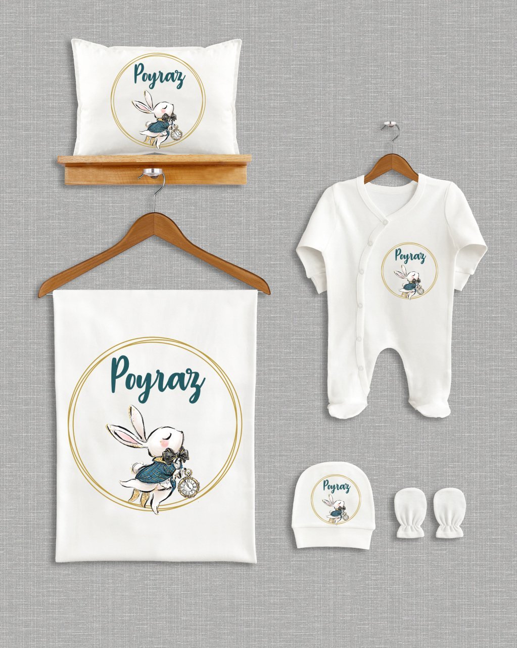 Çemberde Sevimli Tavşan Tasarımı 5'li Organik  Hastane Çıkışı