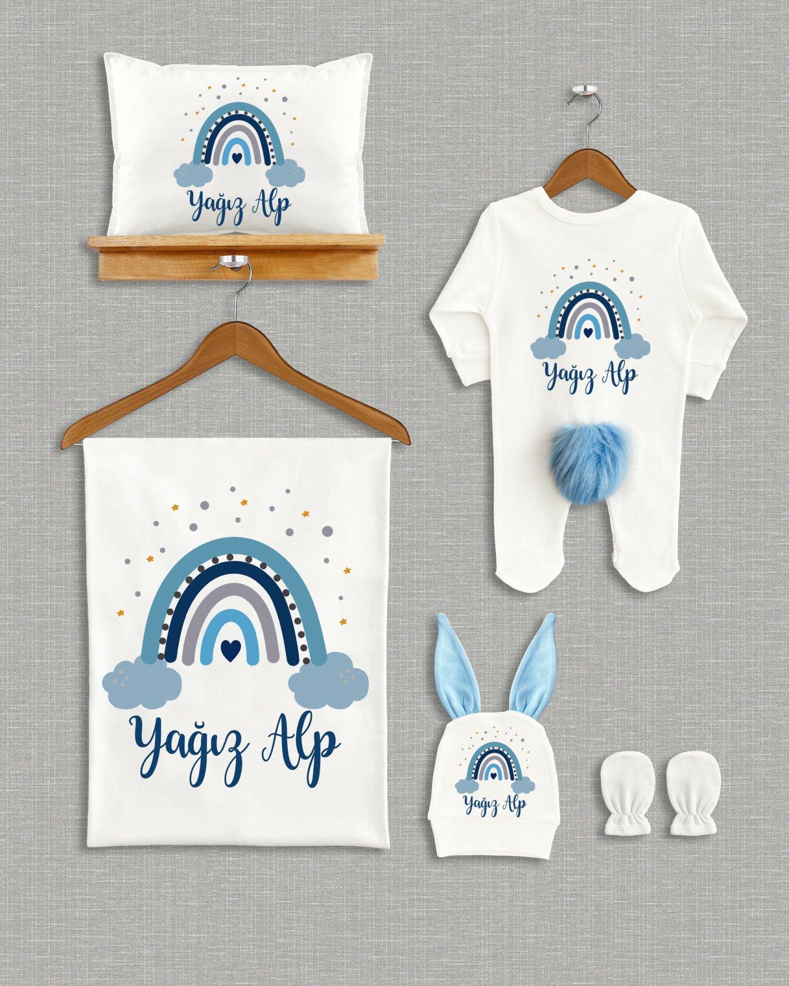 Gökkuşağı Tasarımı 5'li Ponponlu Organik Hastane Çıkışı