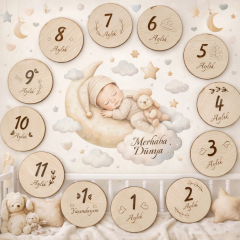 Aylık Plak Seti Ahşap Bebek Fotoğraf Anı Kartları