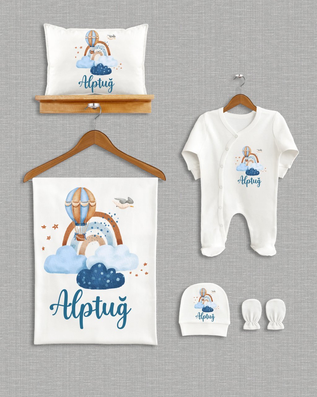 Bulutlu Gökkuşağı Tasarımı 5'li Organik  Hastane Çıkışı