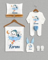 Bulut Üstünde Sevimli Ayıcık Tasarımı 5'li Ponponlu Organik Hastane Çıkışı