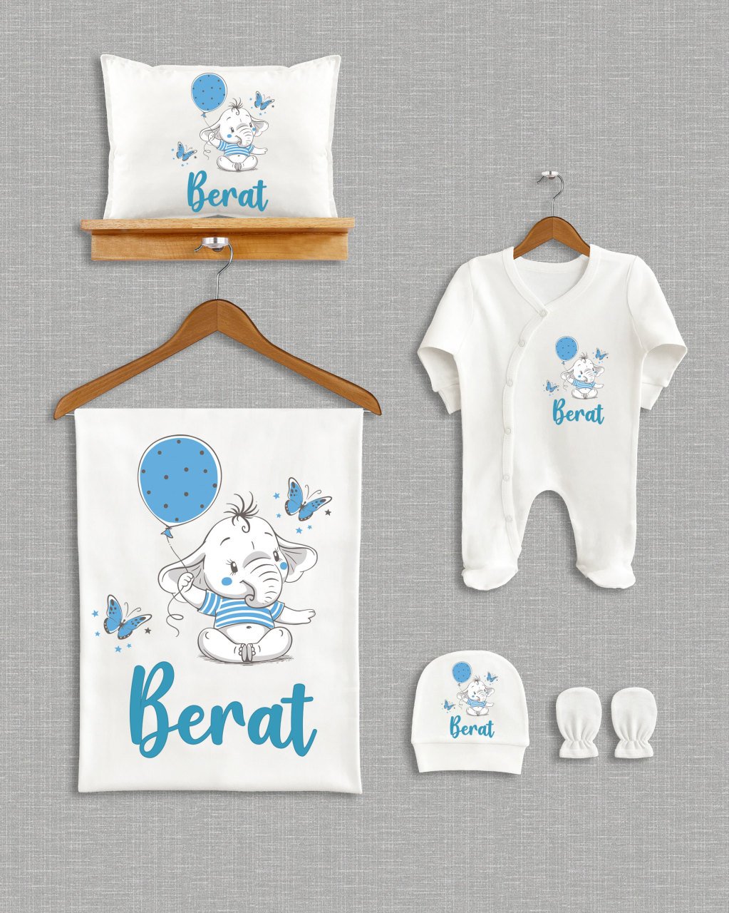 Balon Tutan Sevimli Fil Tasarımı 5'li Organik  Hastane Çıkışı