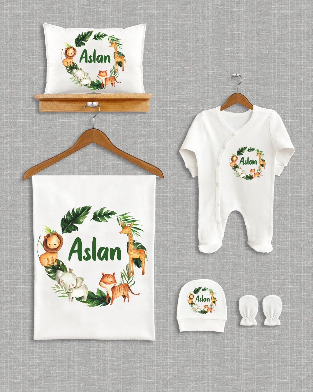 Ormanda Sevimli Hayvanlar Tasarımı 5'li Organik  Hastane Çıkışı