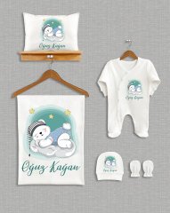 Bulut Üzerinde Uyuyan Sevimli Ayıcık Tasarımı 5'li Organik  Hastane Çıkışı