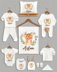 Sevimli Kaplan Tasarımı Kahverengi Ponponlu Tavşan Kulaklı 11'li Organik Hastane Çıkışı