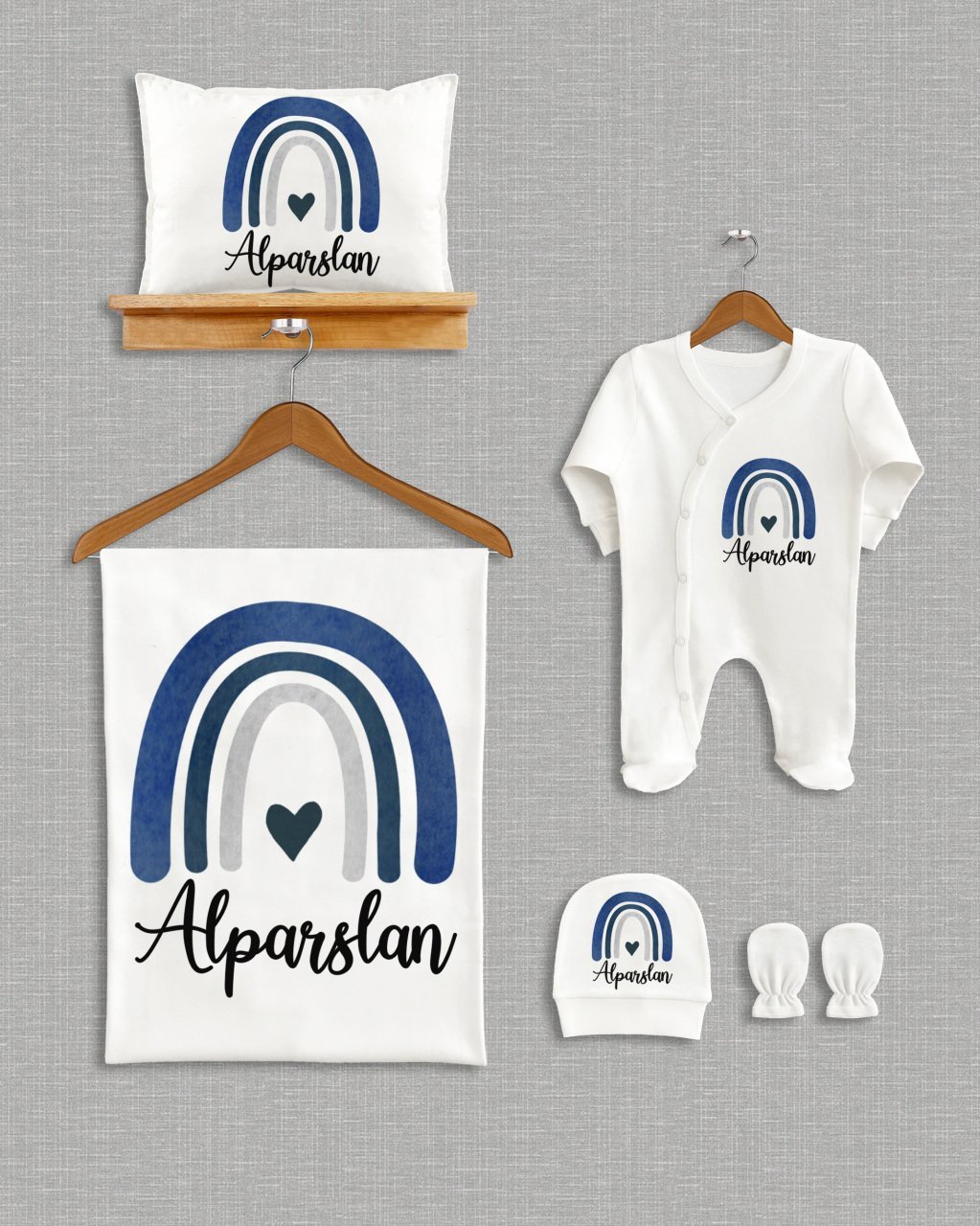 Mavili Gökkuşağı Tasarımı 5'li Organik  Hastane Çıkışı