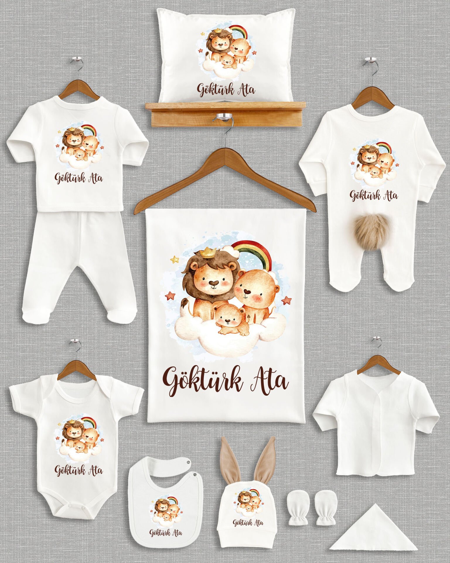 Sevimli Hayvanlar Tasarımı Kahverengi Ponponlu Tavşan Kulaklı 11'li Organik Hastane Çıkışı