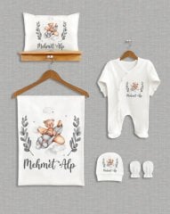 Uçakta Sevimli Ayıcık Tasarımı 5'li Organik  Hastane Çıkışı