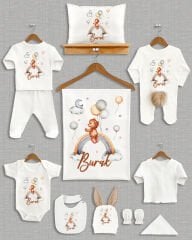 Gökkuşağında Sevimli Ayıcık Tasarımı Kahverengi Ponponlu Tavşan Kulaklı 11'li Organik Hastane Çıkışı