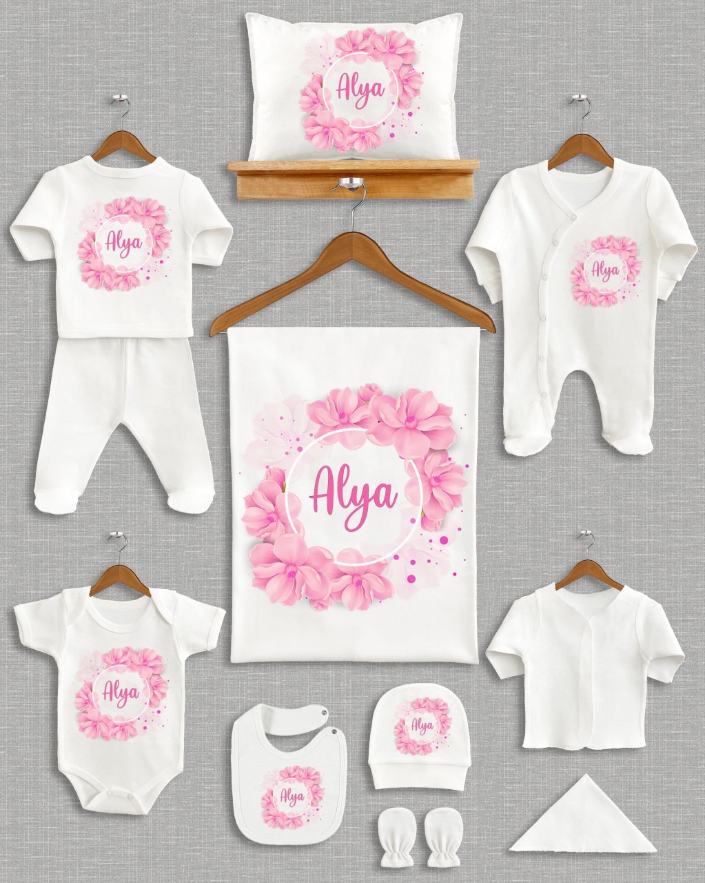 Pastel Çiçek Desenli 11'li Organik  Hastane Çıkışı