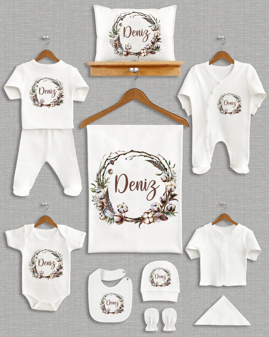 Pamuk Çelenk Desenli 11'li Organik  Hastane Çıkışı