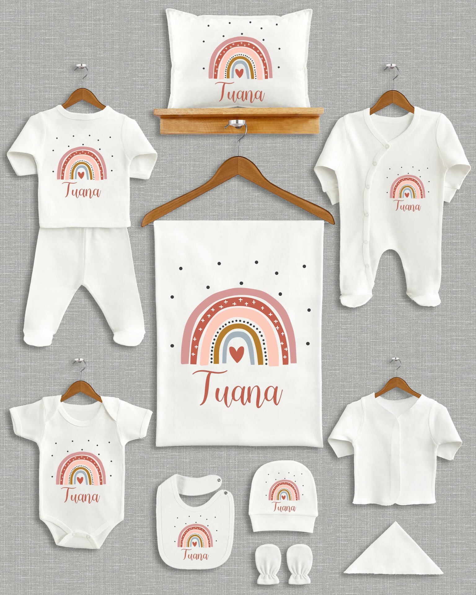 Gökkuşağı Tasarımı 11'li Organik İsme Özel Hastane Çıkışı