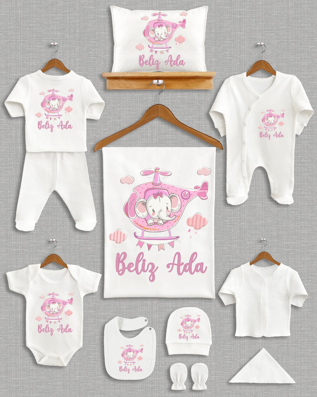 Pembe Helikopter Fil Tasarımı 11'li Organik  Hastane Çıkışı