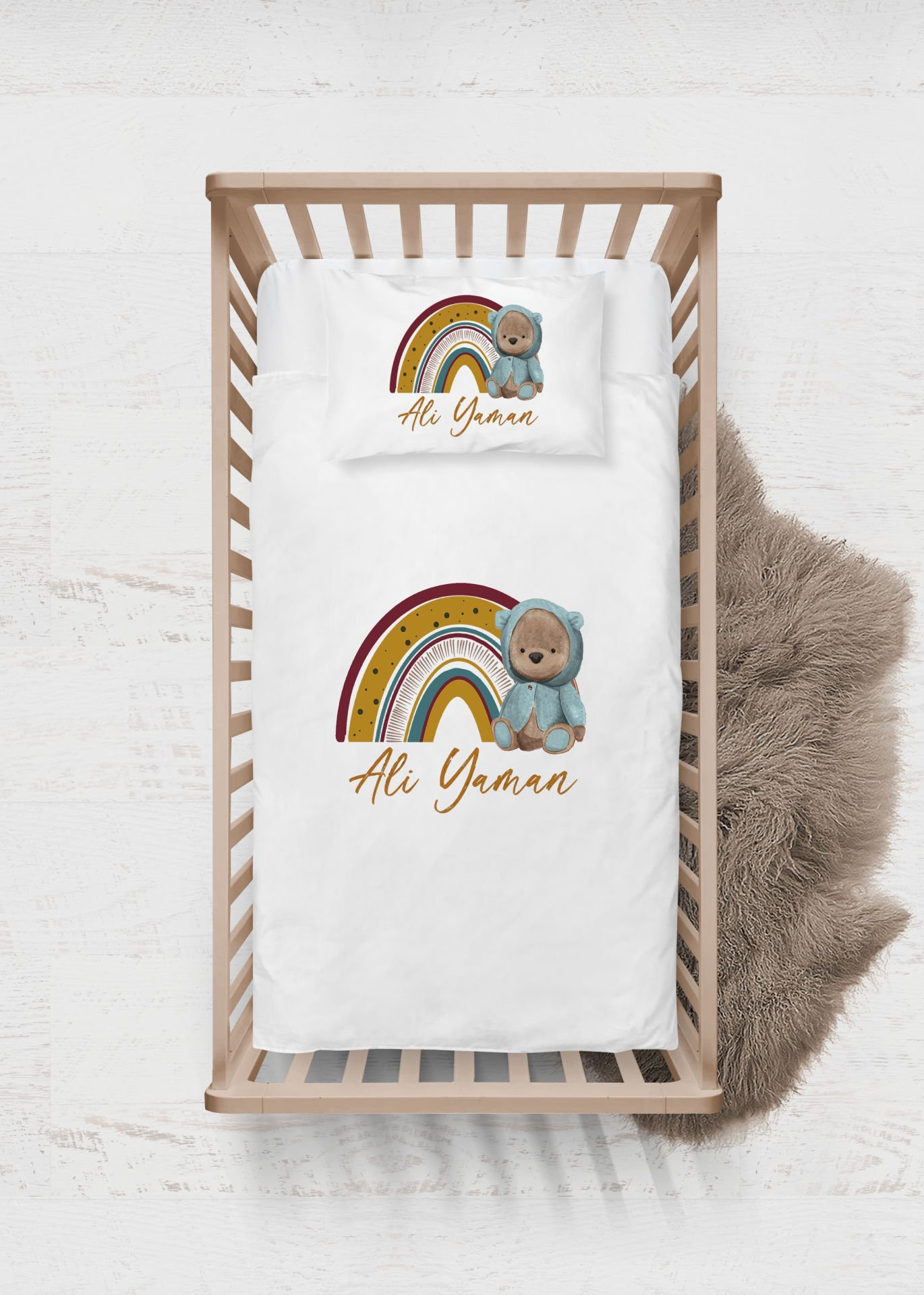 Ayıcıklı Gökkuşağı Tasarımı Nevresim Takımı