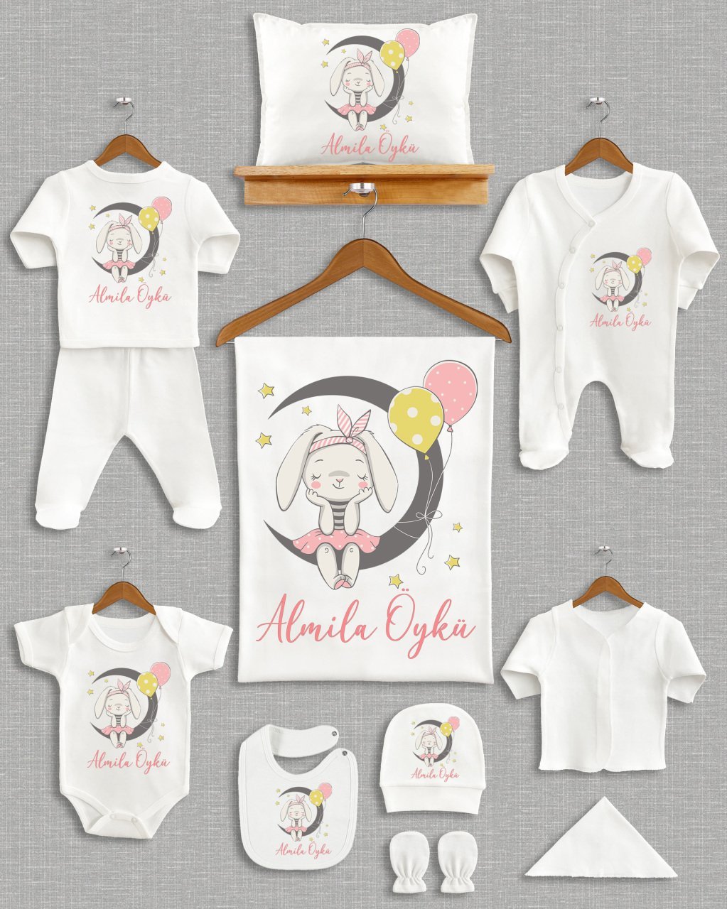 Lady Bunny And Moon Tasarımı 11'li Organik  Hastane Çıkışı