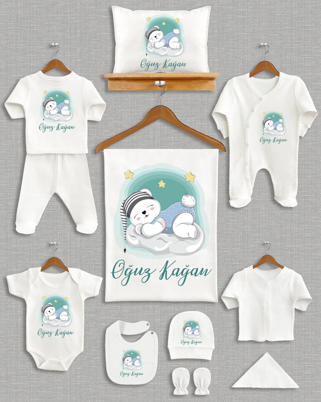 Sevimli Uyuyan Ayıcık Tasarımı 11'li Organik  Hastane Çıkışı