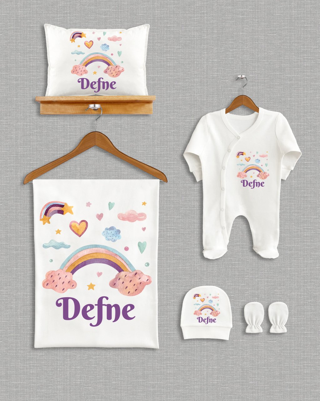 Renkli Gökkuşağı Tasarımı  5'li Organik Hastane Çıkışı