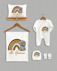 Gökkuşağında Ayıcık Tasarımı 5'li Organik  Hastane Çıkışı