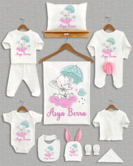 Şemsiye Tutan Sevimli Fil Tasarımı Ponponlu Tavşan Kulaklı 11'li Organik Hastane Çıkışı