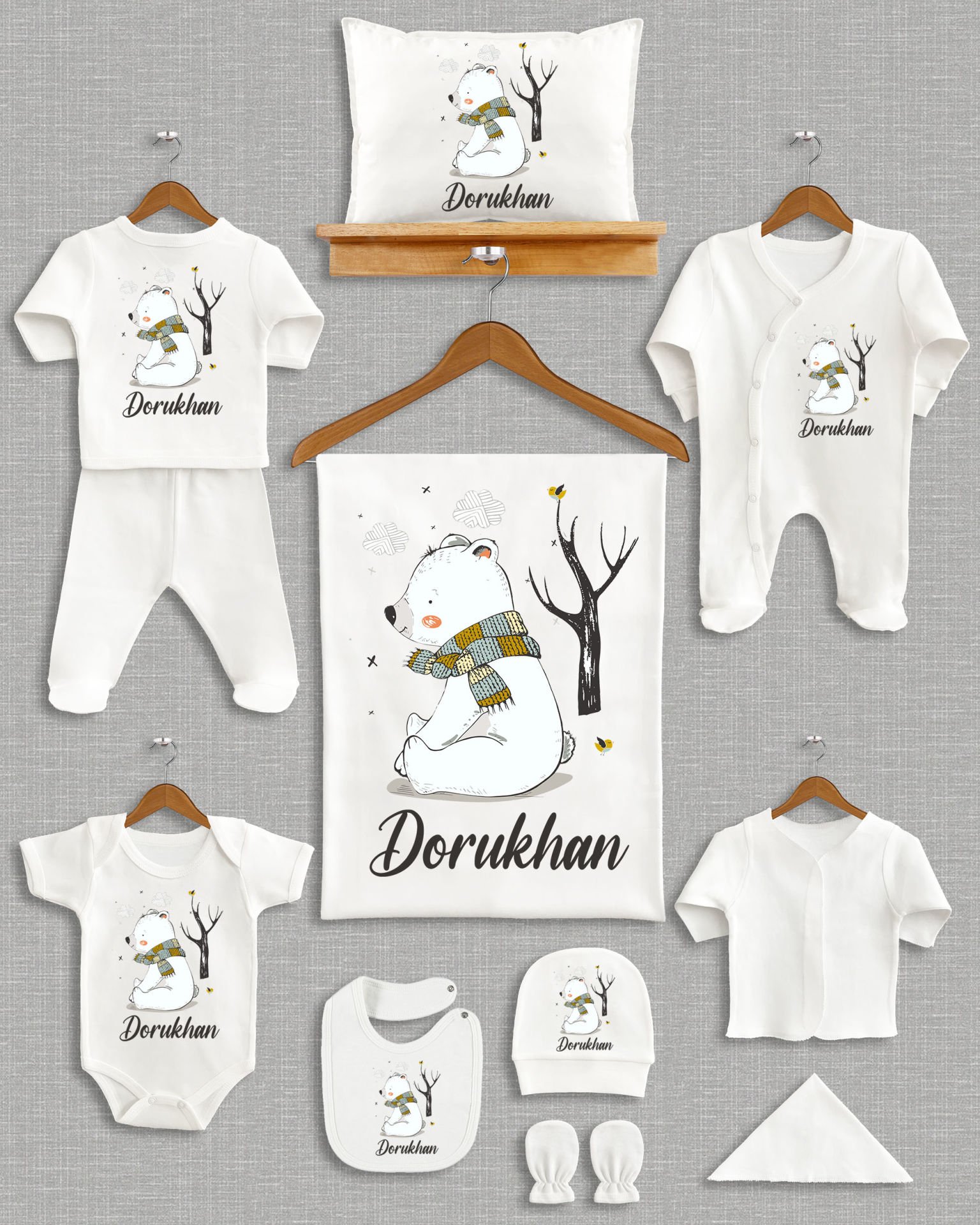 Sevimli Ayıcık Tasarımı 11'li Organik İsme Özel Hastane Çıkışı