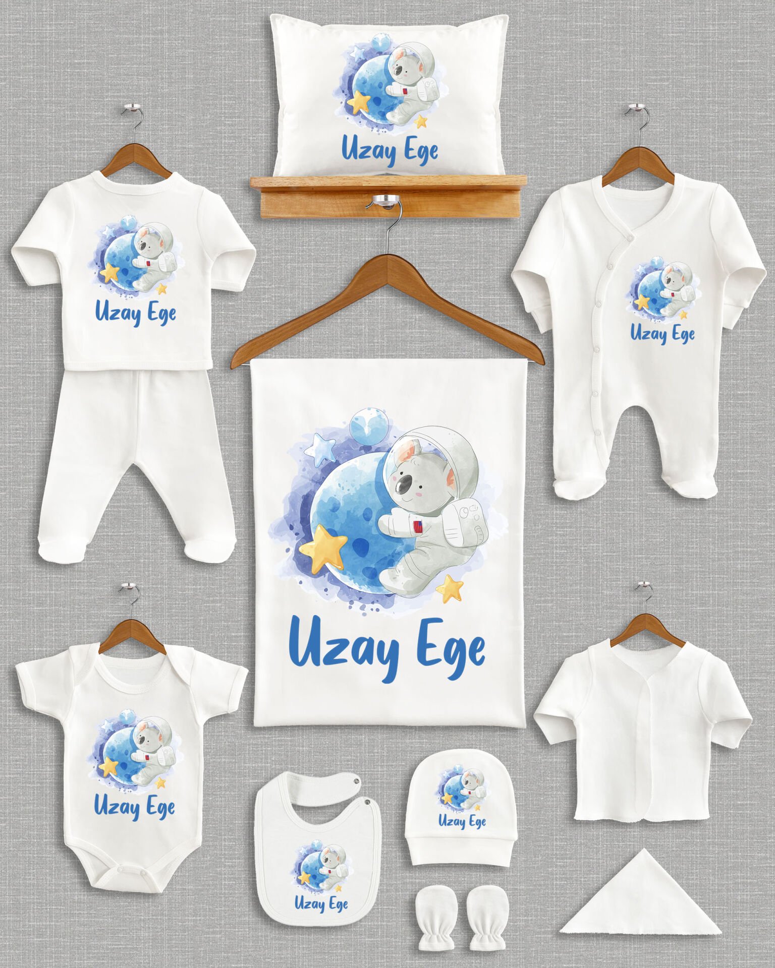 Sevimli Astronot Tasarımı 11'li Organik İsme Özel Hastane Çıkışı