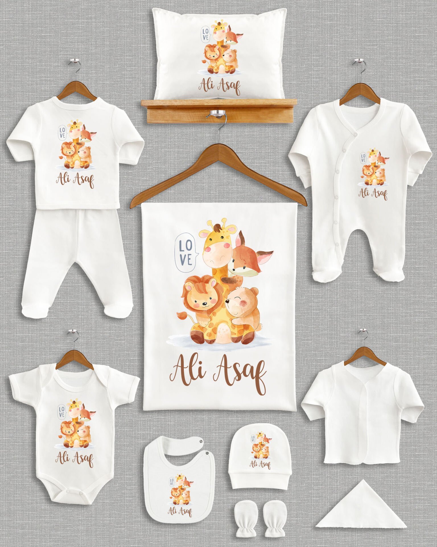 Sevimli Hayvanlar Tasarımı 11'li Organik İsme Özel Hastane Çıkışı