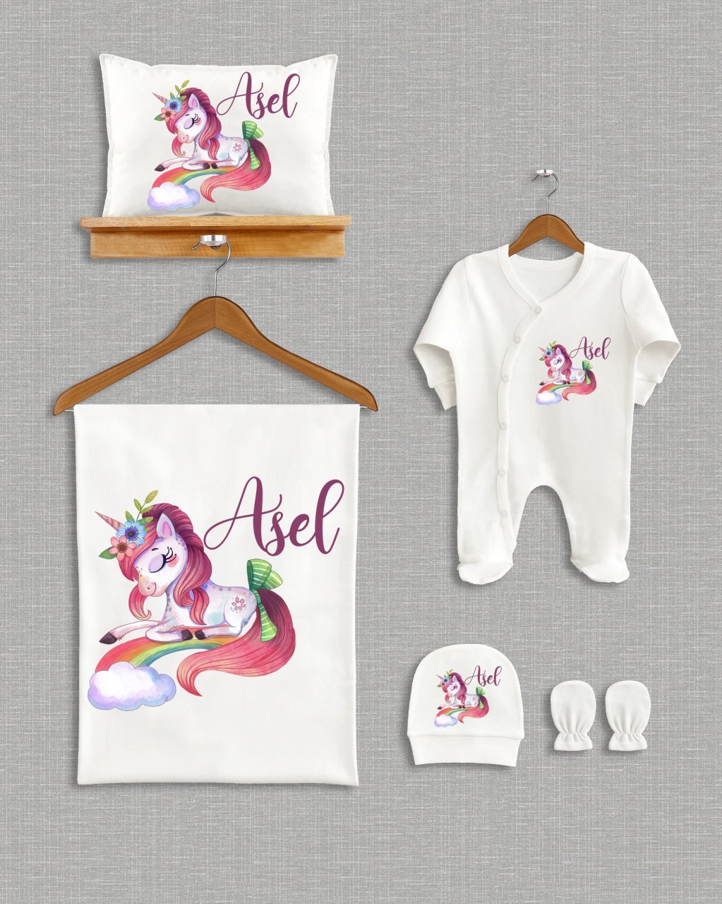 Sevimli Unicorn Tasarımı  5'li Organik Hastane Çıkışı