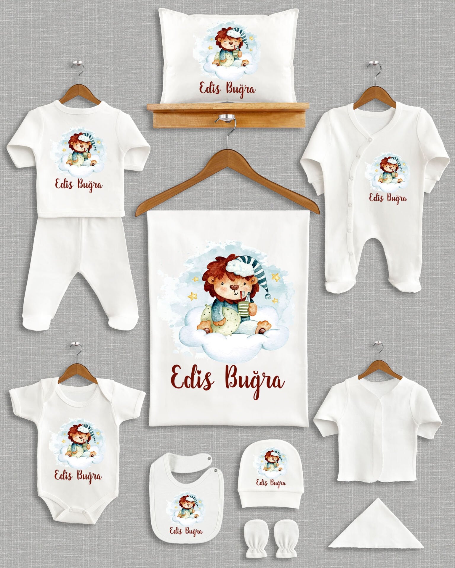 Sevimli Aslan Tasarımı 11'li Organik İsme Özel Hastane Çıkışı