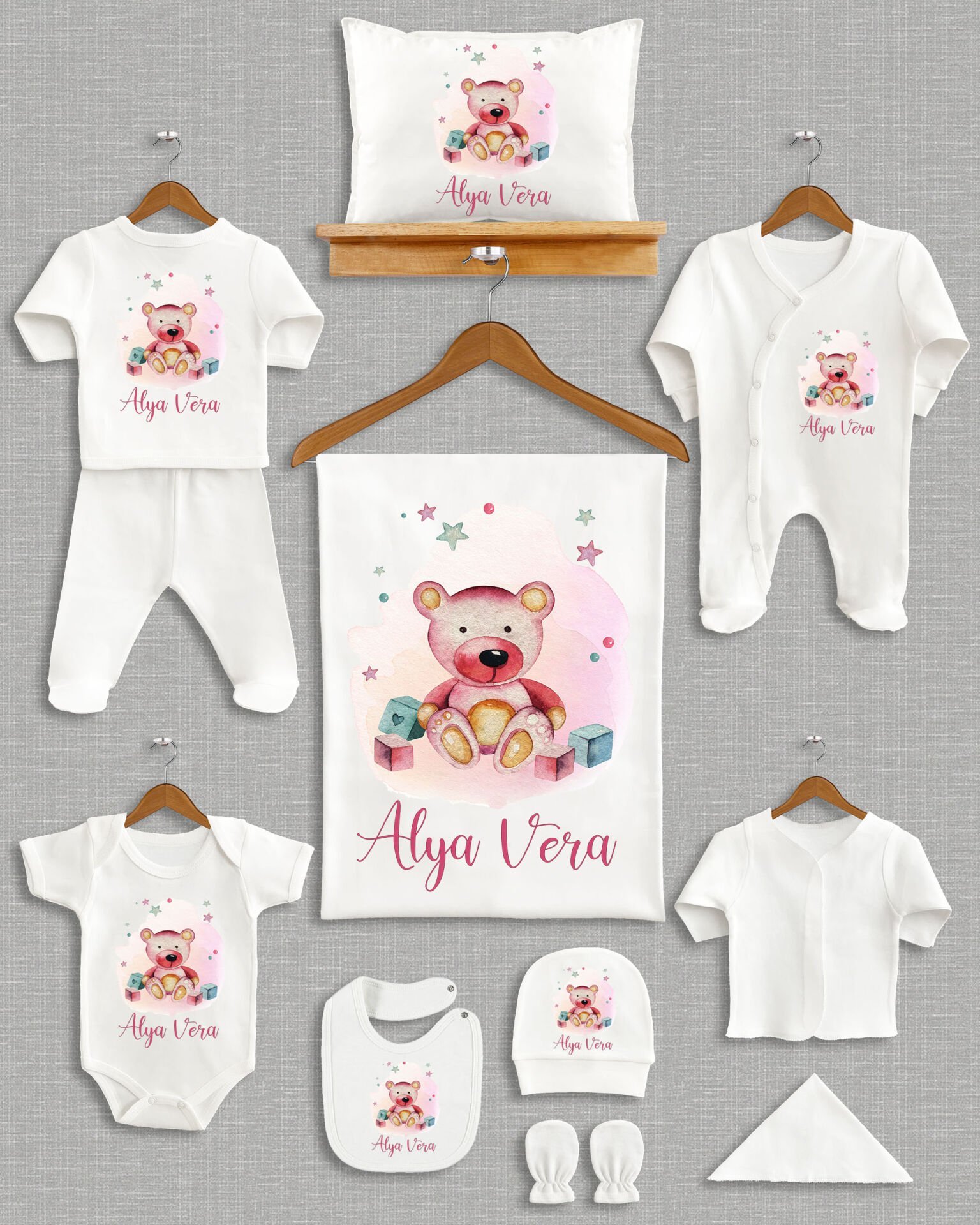 Sevimli Ayıcık Tasarımı 11'li Organik İsme Özel Hastane Çıkışı