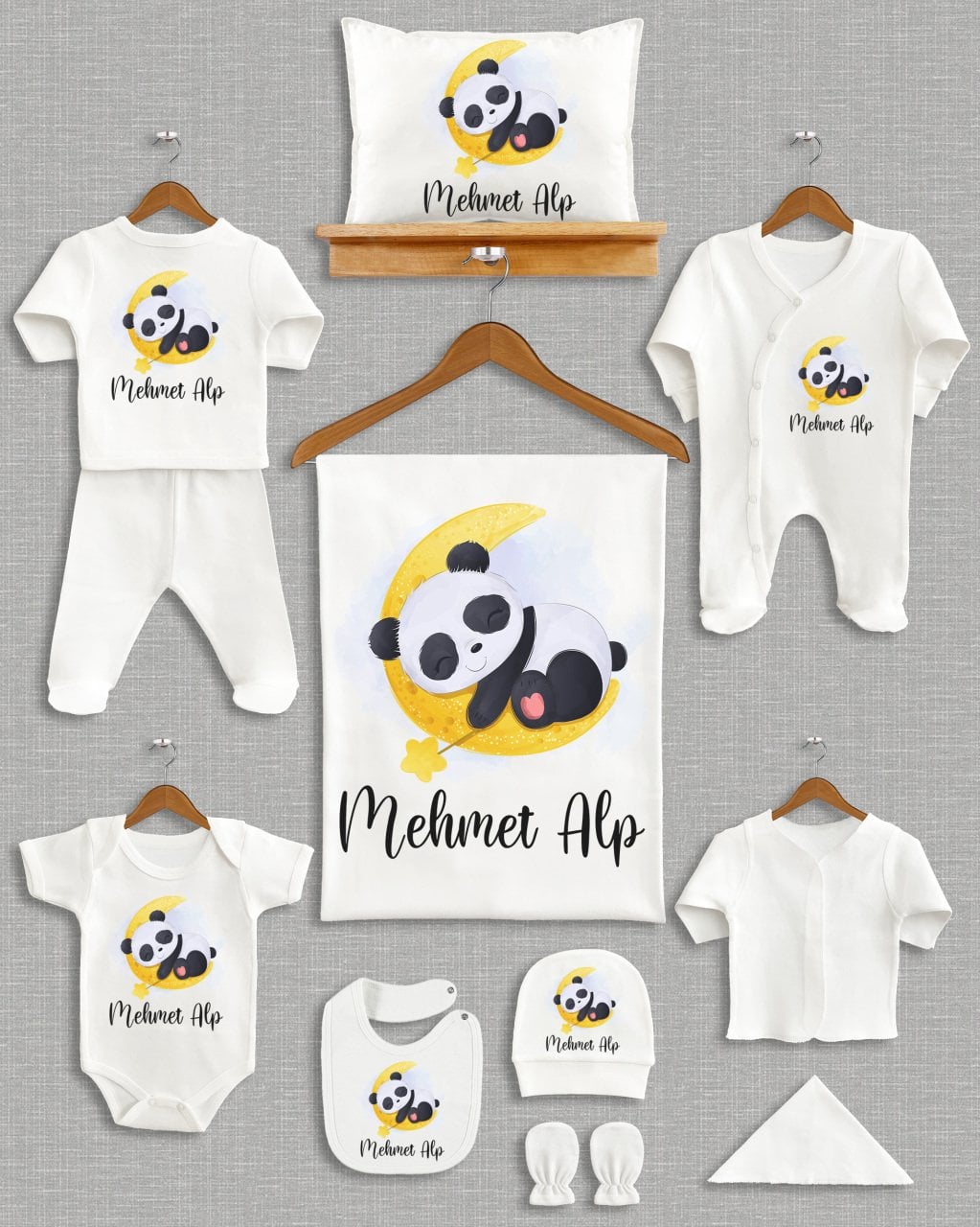 Ay Üstünde Sevimli Pandacık Tasarımı 11'li Organik  Hastane Çıkışı