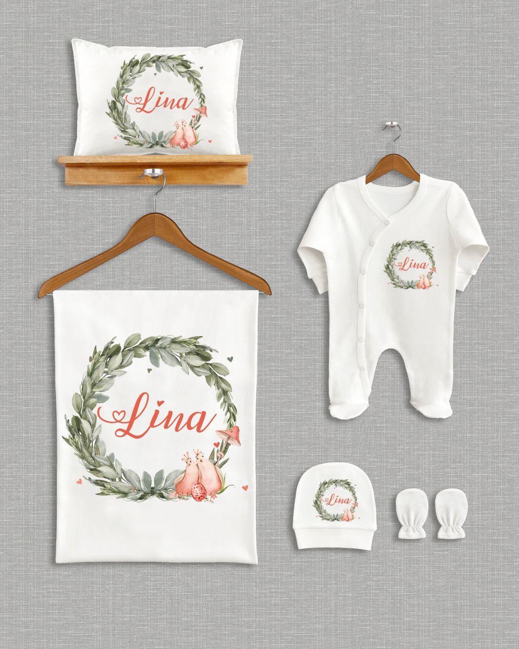 Yeşil Yapraklı Çelenk Tasarımı  5'li Organik Hastane Çıkışı