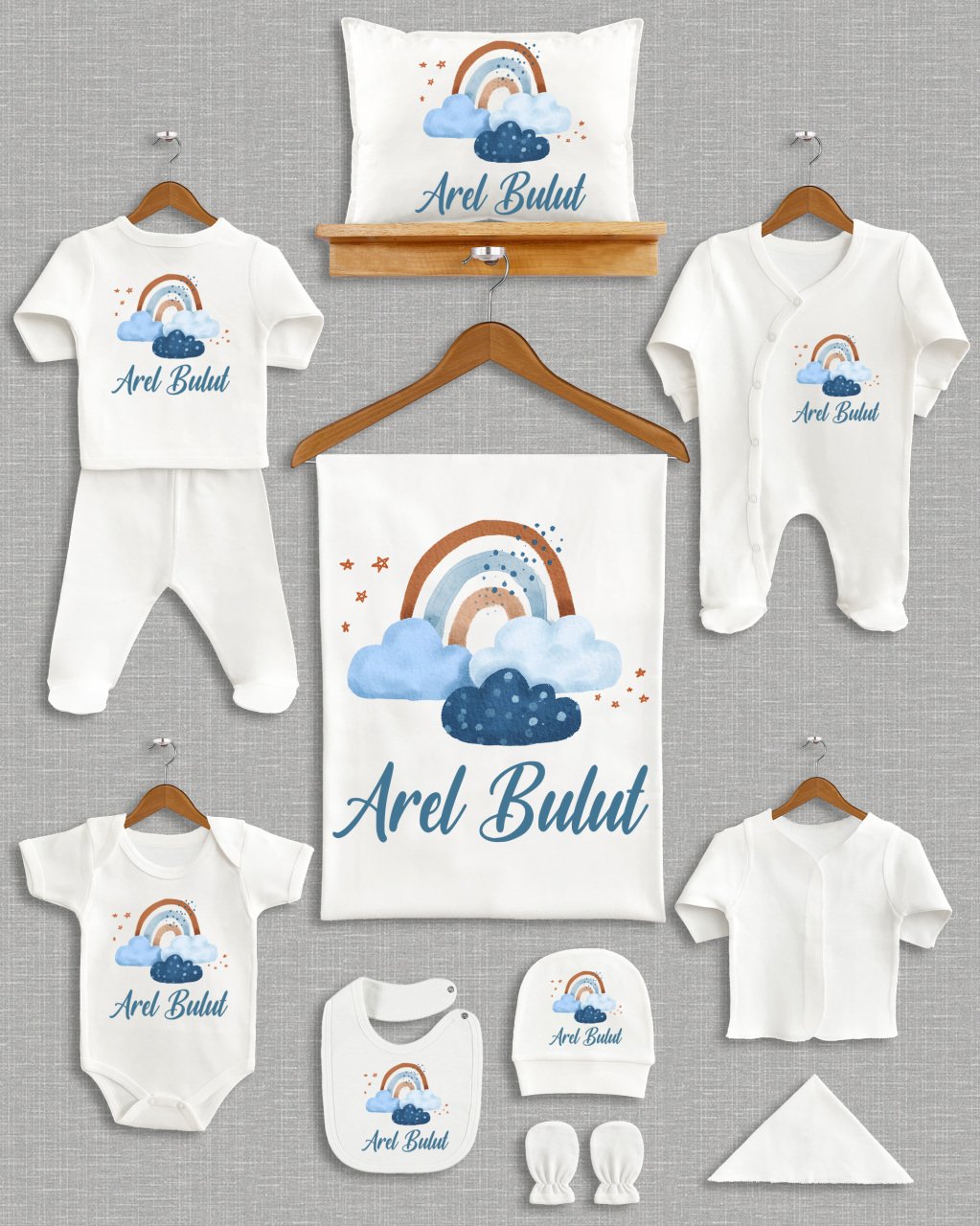 Bulutlu Gökkuşağı Tasarımı 11'li Organik  Hastane Çıkışı