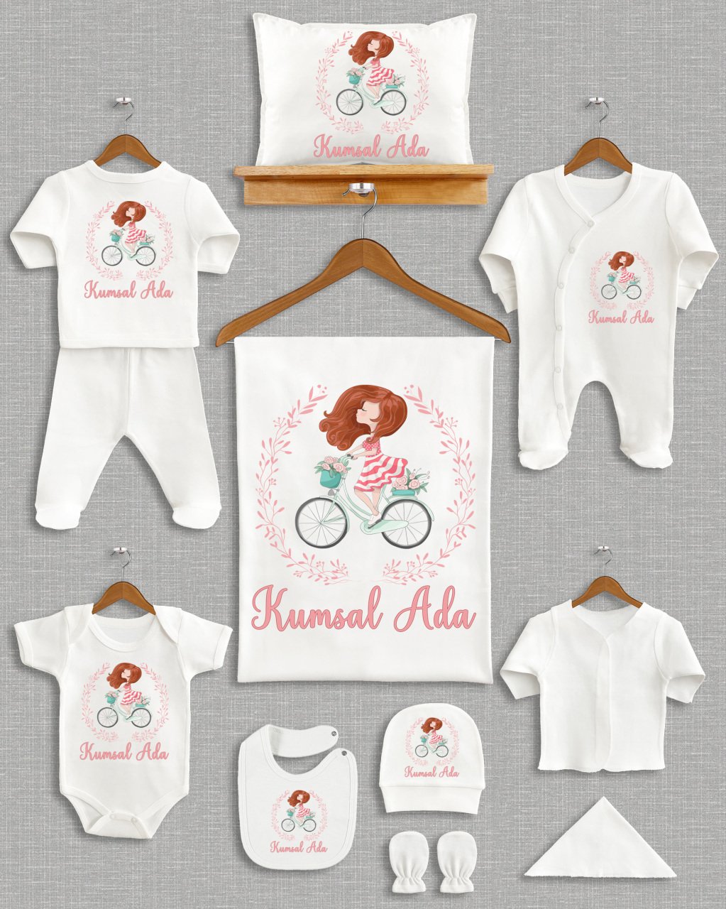 Bisikletli Kız Tasarımı 11'li Organik  Hastane Çıkışı