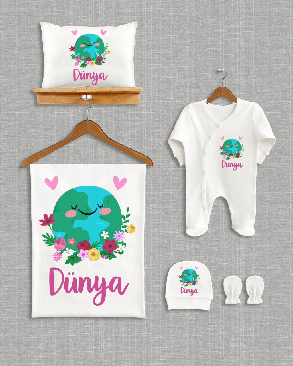 Kalpli Çiçekli Dünya Tasarımı  5'li Organik Hastane Çıkışı