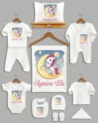 Ay Üzerinde Unicorn Temalı 11'li Organik  Hastane Çıkışı