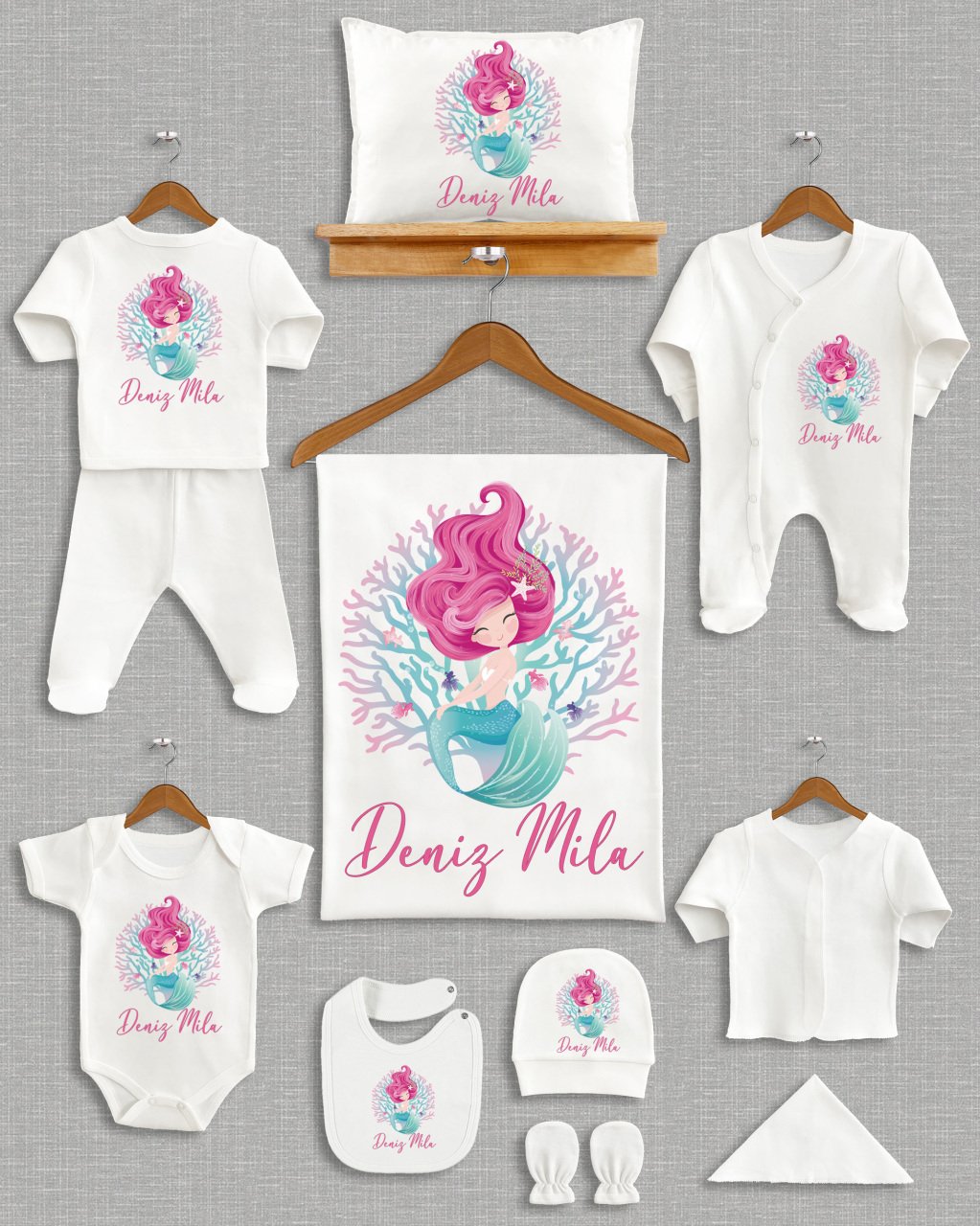 Sevimli Deniz Kızı Tasarımı 11'li Organik  Hastane Çıkışı