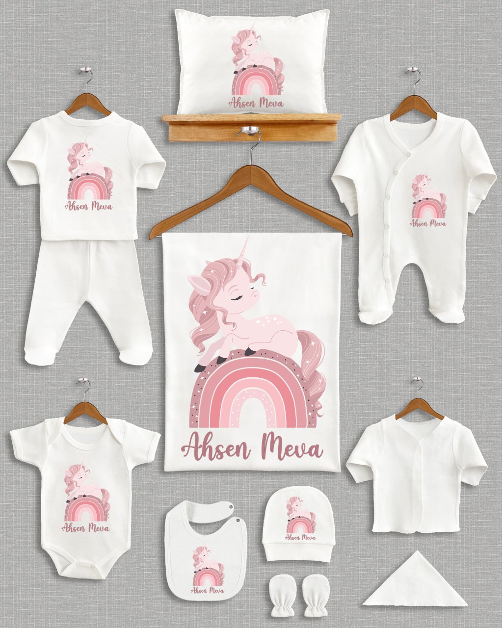 Soft Gökkuşağı ve Unicorn Tasarımı 11'li Organik  Hastane Çıkışı