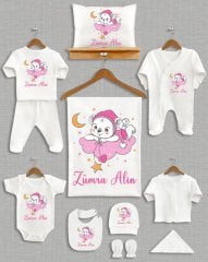 Pembe Bulutlu Sevimli Ayıcık Tasarımı 11'li Organik  Hastane Çıkışı