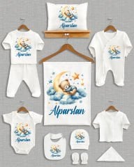 Ay Üstünde Uyuyan Ayıcık Tasarım 11'li Organik İsme Özel Hastane Çıkışı