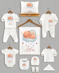 Bulut Üstünde Uyuyan Sevimli Ayıcık Tasarım 11'li Organik İsme Özel Hastane Çıkışı