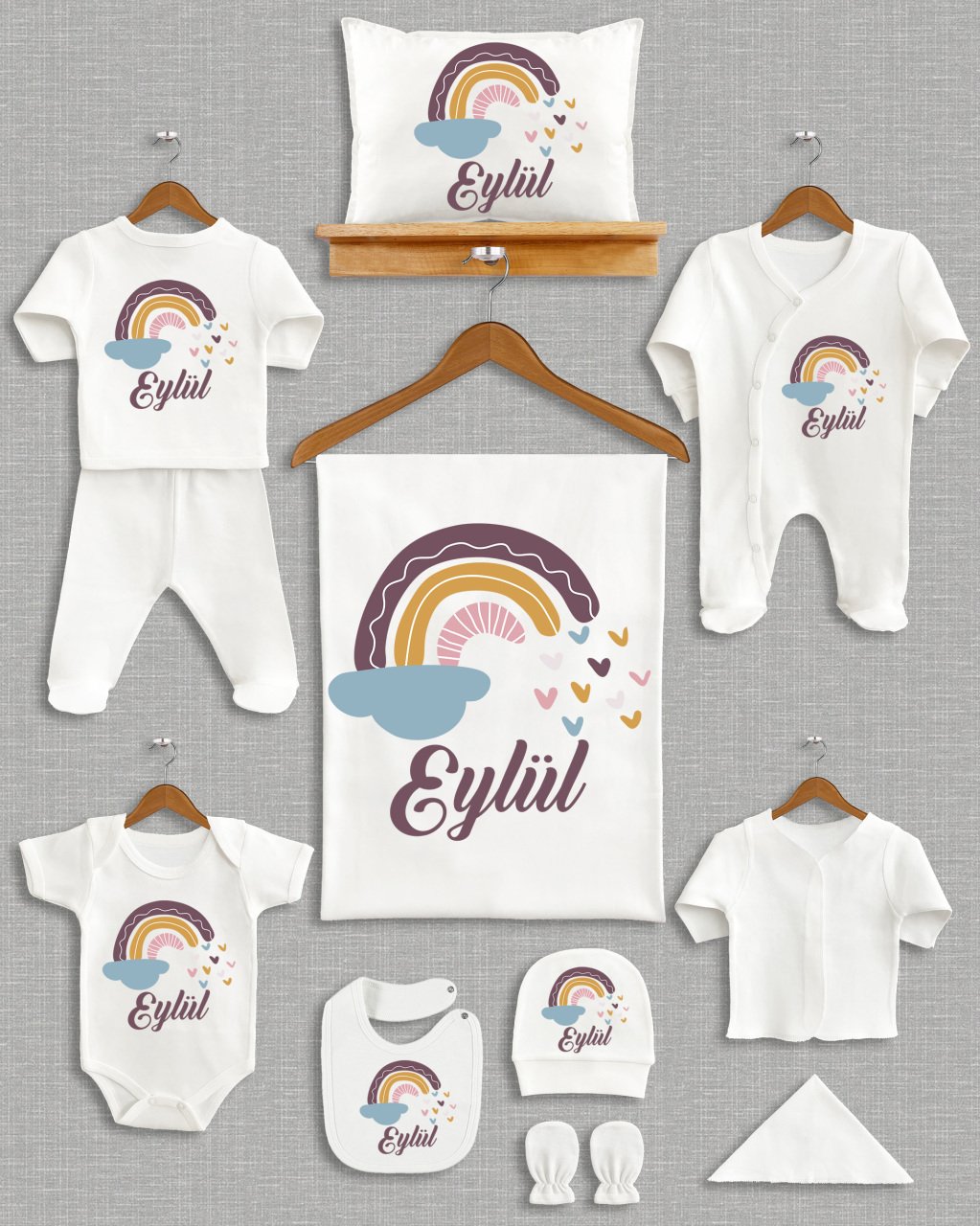 Pastel Ton Gökkuşağı Tasarımı 11'li Organik  Hastane Çıkışı