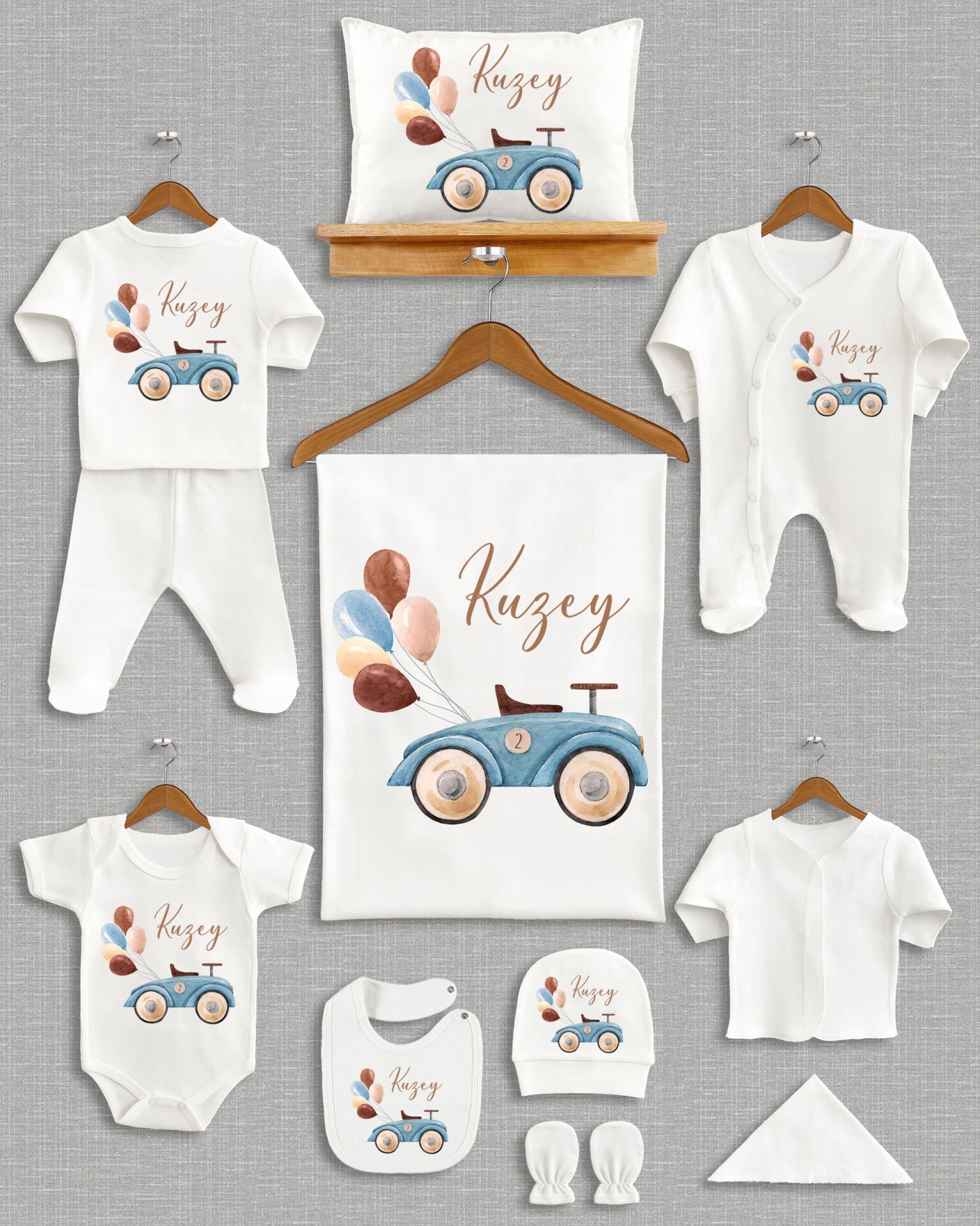 Balonlu Araba Tasarım 11'li Organik İsme Özel Hastane Çıkışı