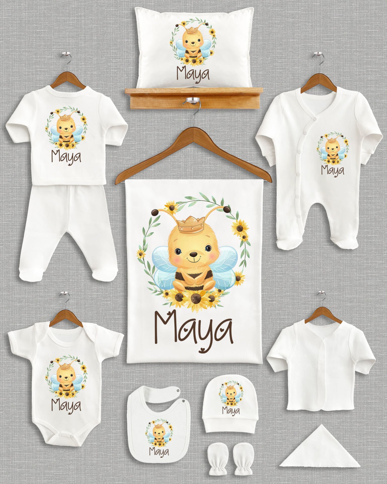 Sevimli Arı Tasarımı 11'li Organik İsme Özel Hastane Çıkışı