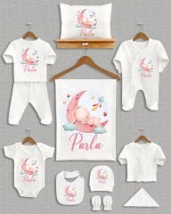 Ay Üstünde Sevimli Tavşan Tasarımı 11'li Organik İsme Özel Hastane Çıkışı