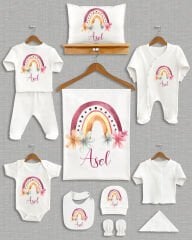 Çiçekli Gökkuşağı Tasarımı 11'li Organik İsme Özel Hastane Çıkışı