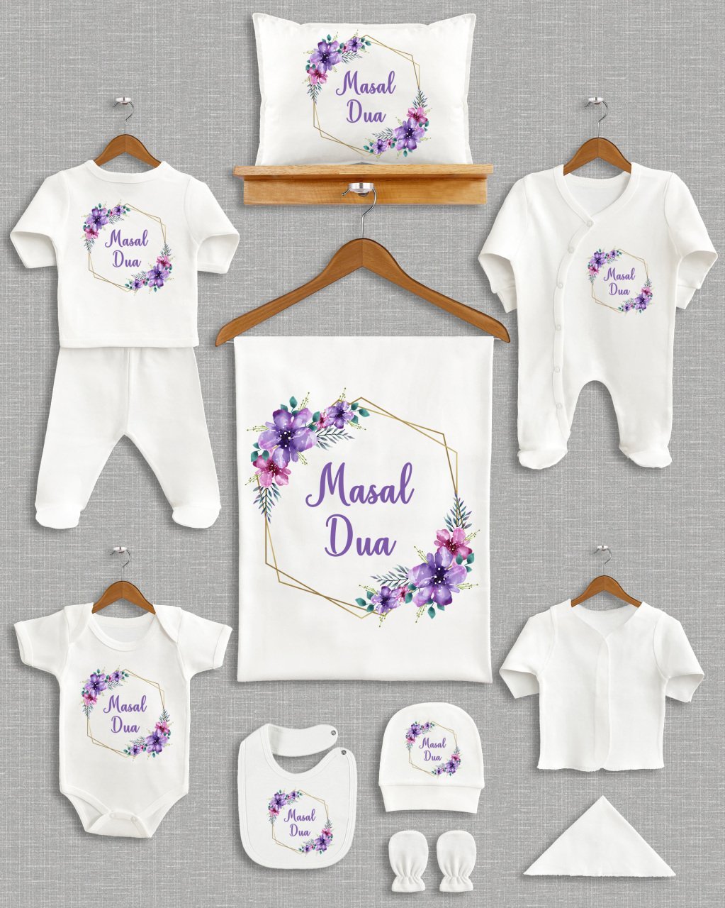 Mor Çiçekli Altıgen Tasarımı 11'li Organik  Hastane Çıkışı