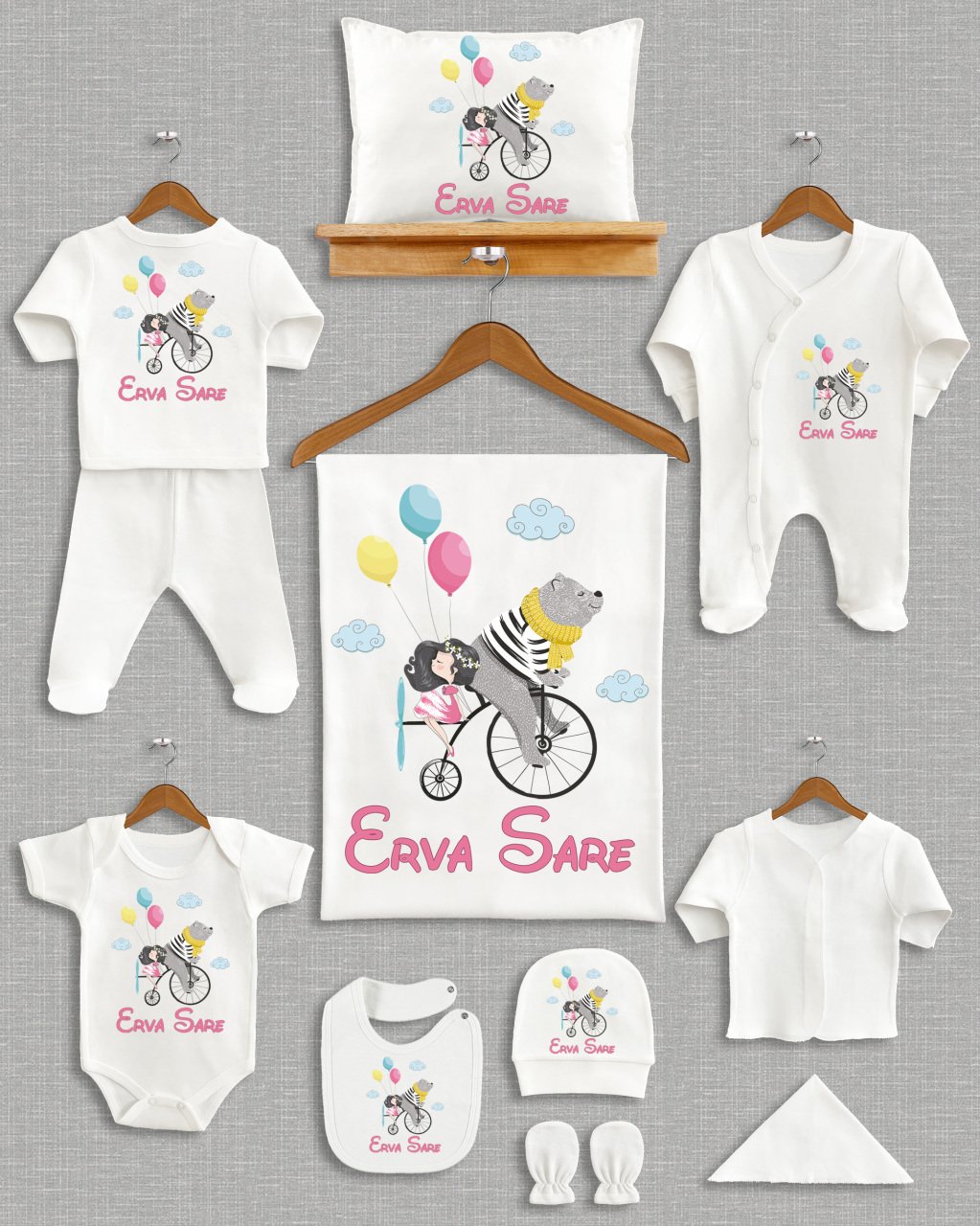 Bisikletli Ayıcıklı ve Kız Tasarımı 11'li Organik  Hastane Çıkışı