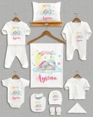 Ay Üstünde Uyuyan Sevimli Fil Tasarımı 11'li Organik İsme Özel Hastane Çıkışı