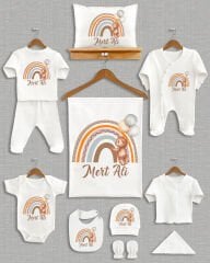 Gökkuşağında Balonlu Ayıcık Tasarımı 11'li Organik İsme Özel Hastane Çıkışı