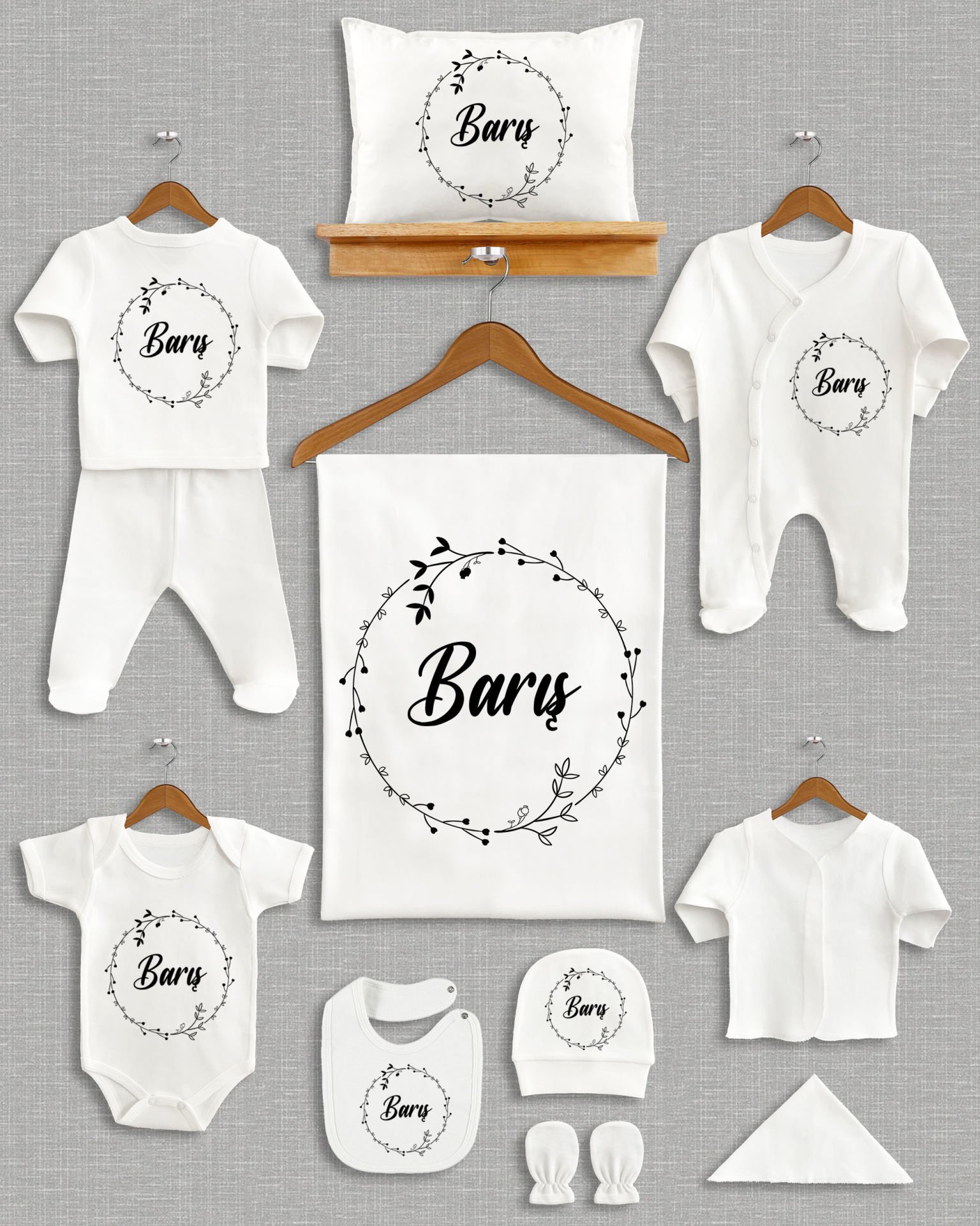 Çelenk Tasarımı 11'li Organik İsme Özel Hastane Çıkışı